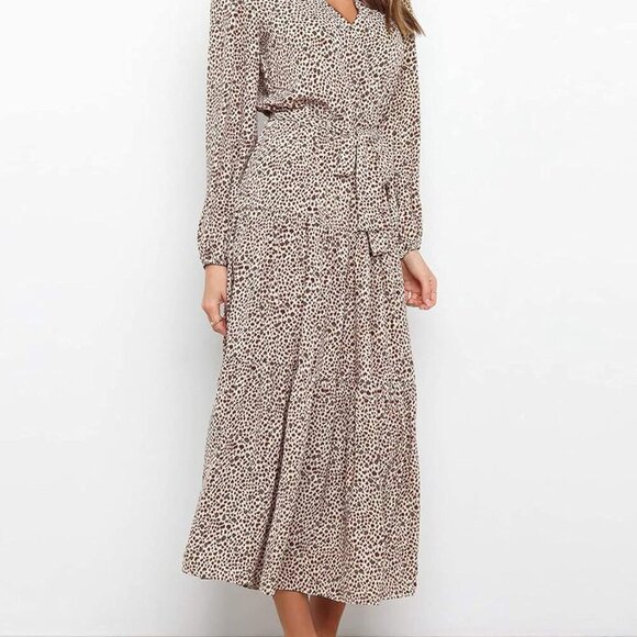 Womens Spring Long Sleeve Wrap V Neck Ruffle Floral Maxi Dress Casual Tie Waist - Picture 2 of 5